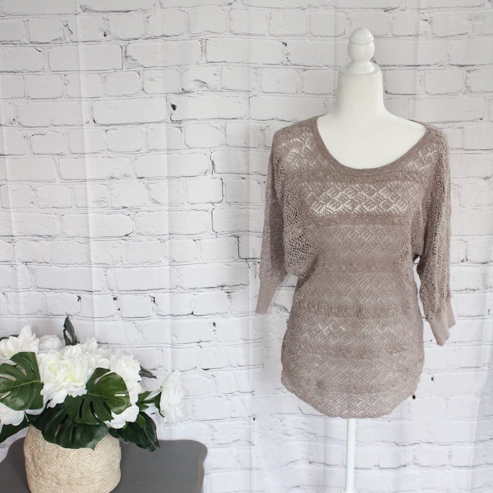 Guess Taupe Eyelet Light Dolman Sleeve Sweater
